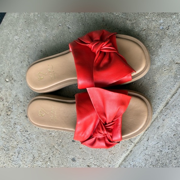 SOLE BLISS Bailey coral red sandals soft Italian leather BOW slides sz 40 NWOT - Picture 4 of 13